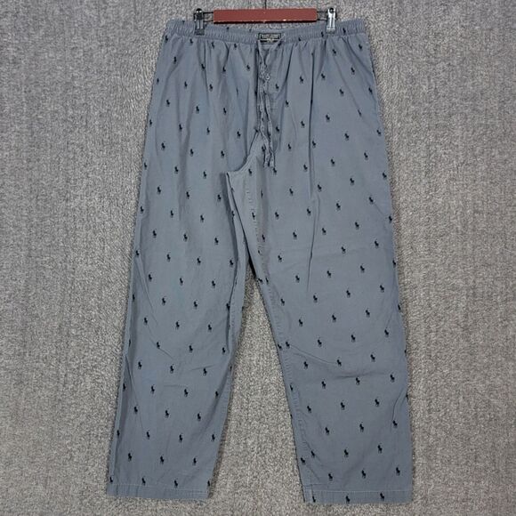 Polo Ralph Lauren Sleepwear Pants Mens XL Gray All Over Logo Print Pajama Lounge - Picture 1 of 13